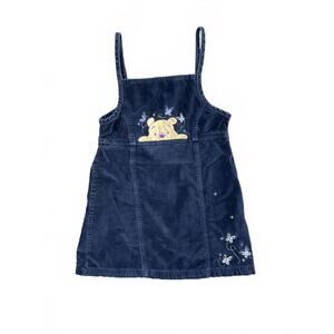 Vintage Pooh Bear Girl's Embroidered Velvet Navy Overalls Dress Size Medium 7/8